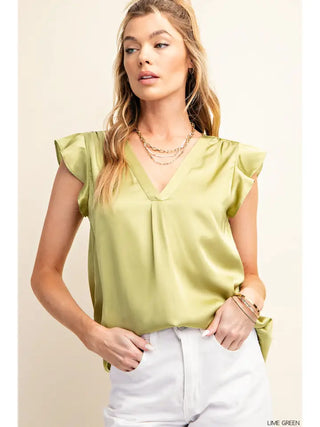 Chic Satin Ruffle Sleeve Blouse