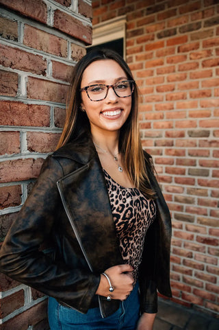 Vegan Leather Distressed Moto Jacket Clara Sunwoo Brown