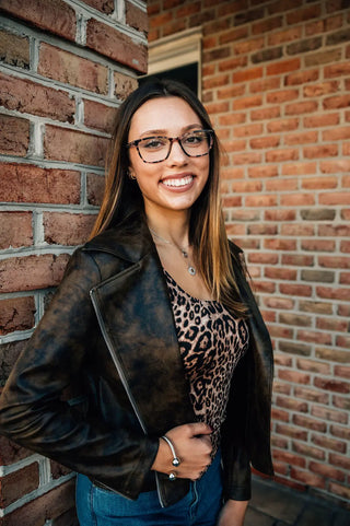 Vegan Leather Distressed Moto Jacket Clara Sunwoo Brown