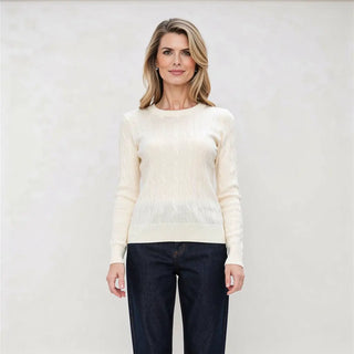 Cable Knit Crewneck Knit Pullover , Ivory