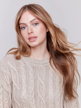 Charlie B Metallic Cable Knit Sweater Champagne