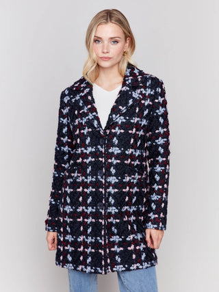 Charlie B Straight Cut Plaid Boucle Coat Pastel