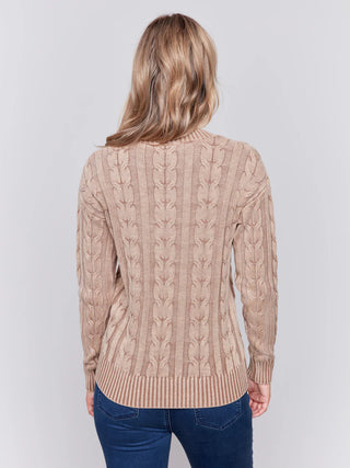 Charlie B V-Neck Cable Knit Sweater Truffle