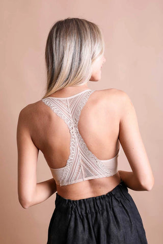 Padded Ribbed Lace Racerback Bralette, Sage