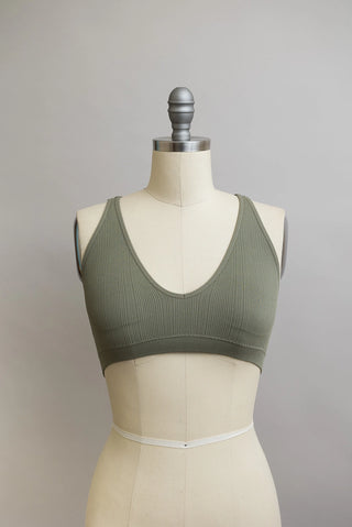 Padded Ribbed Lace Racerback Bralette, Sage