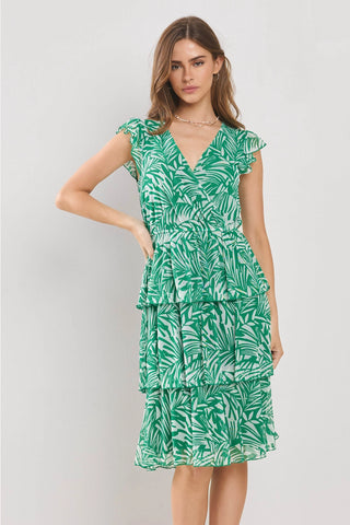 Flouncy Tiered Ruffle Dress Mesh Airy Layers Tropical Green