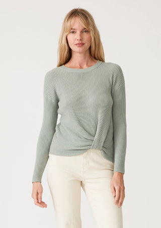 Waffle Knit Sweater Long Sleeve Pullover with Faux Knot, Dusty Sage