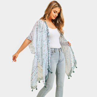 Multi Dash Pattern Tassel Kimono, Mint