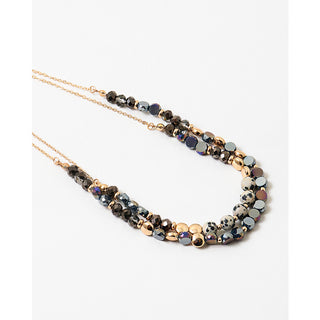 2-Layer Semi-Precious Stone Beaded Disc Necklace Dalmatian & Dark Navy