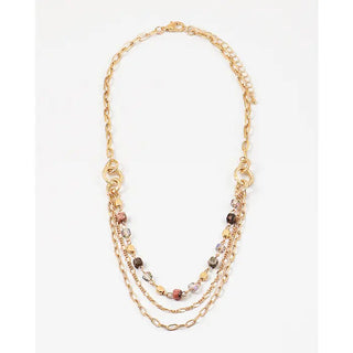 Layered Gold Chain & Cube Beaded Necklace Natural Blush