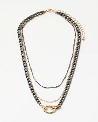 Gunmetal and Gold Layered Chain Necklace