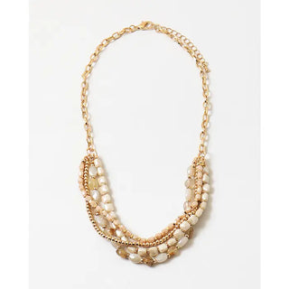 Layered Natural Beaded Necklace w/ Adjustable Chain