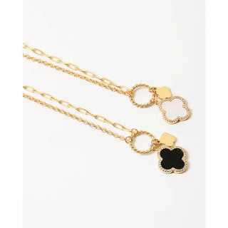 Gold Dipped Mixed Paperclip Chain White Clover Charm Necklace