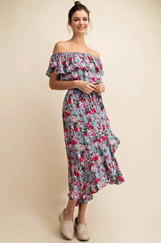 Off Shoulder High Low Floral Dress