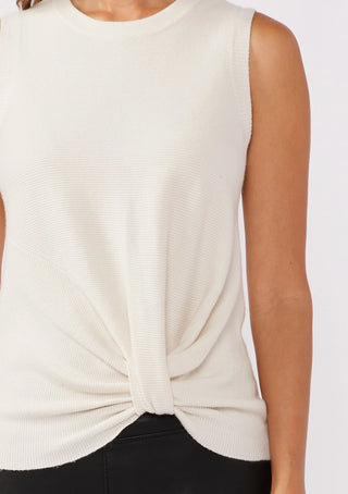 Ribbed Sweater Sleeveless with Faux Knot Cream