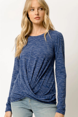 Twist Front Long Sleeve Knit Top Blue Sapphire