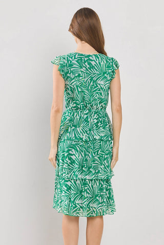 Flouncy Tiered Ruffle Dress Mesh Airy Layers Tropical Green