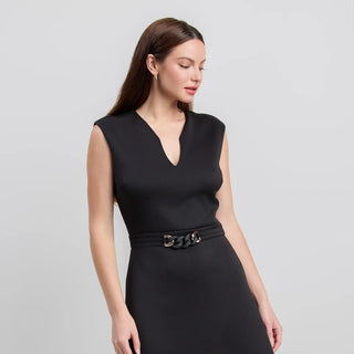 Scuba Mini Black Dress w/ Chain Detail