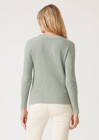 Waffle Knit Sweater Long Sleeve Pullover with Faux Knot, Dusty Sage