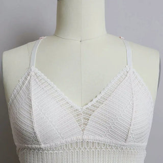 Cutwork Knit Racerback Bralette, White