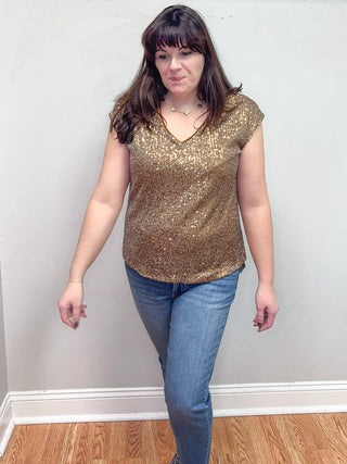 V-Neck Shimmer Top, Bronze