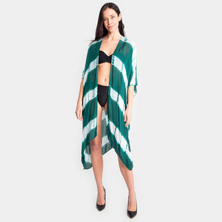 Chevron Tye Dye Open Kimono, Green