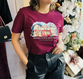 Hometown Holiday Burgundy Christmas Graphic Tee