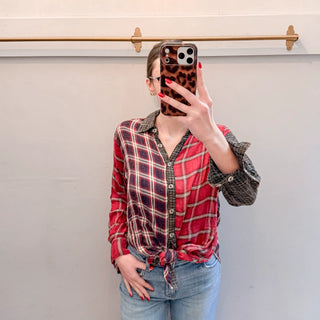 Mixed Red Plaid Button Up Shirt, Red