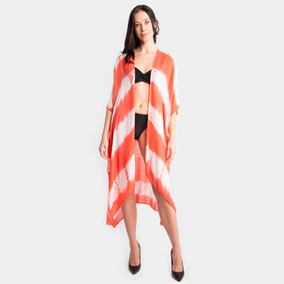 Chevron Tye Dye Open Kimono, Orange