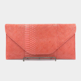 Faux Snake Skin Oversized Clutch, Peach