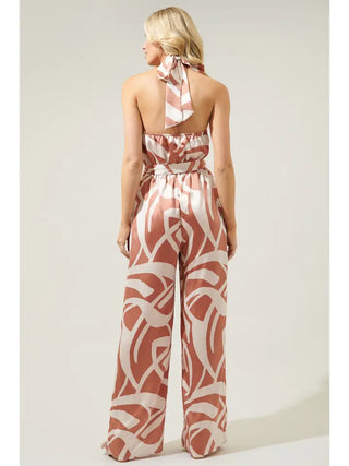 Peachy Keen Abstract Villanueva Satin Halter Jumpsuit