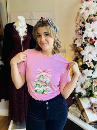 Pink Bow Christmas Tree Graphic Tee