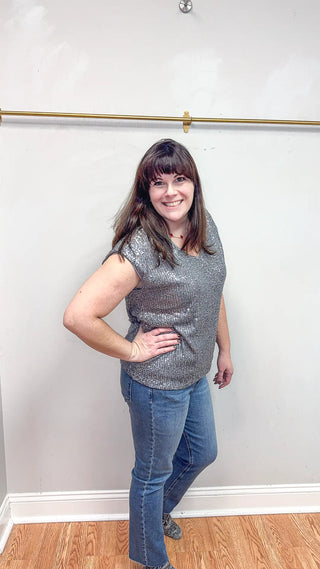 V-Neck Shimmer Top, Pewter