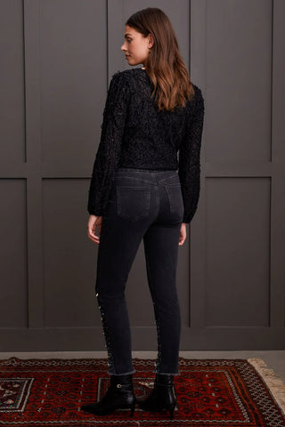 Tribal Audrey Pull-On Slim Black Denim w/ Gemstones