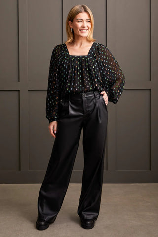 Tribal Faux Leather Wide Leg Trouser Black