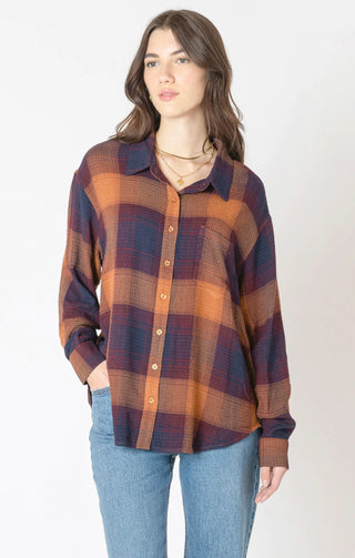 Dex Textured Plaid Long Sleeve Button Up Plum 2623505 D