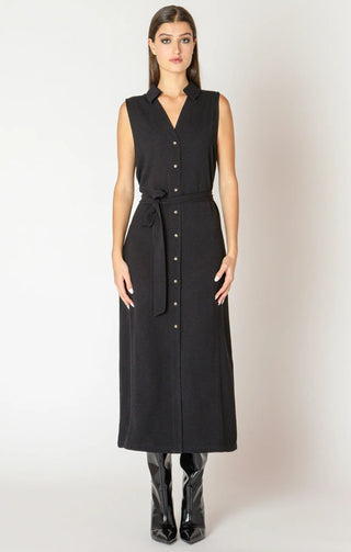 Dex Sleeveless Shirt Dress with Buttons Black