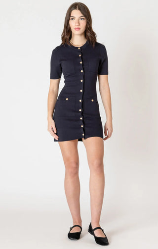 Dex Button Detail Sweater Dress Navy