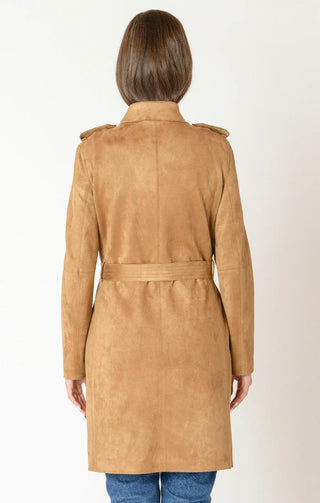 Faux Suede Trench Coat Camel Belted