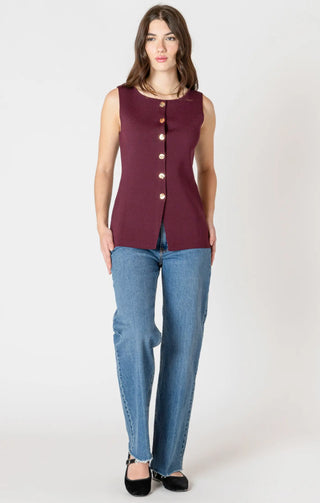Dex Button Detail Sweater Top Burgundy