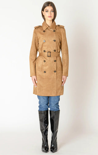 Faux Suede Trench Coat Camel Belted