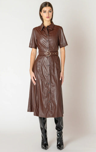 Dex Faux Leather Shirt Dress Mahogany