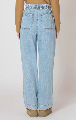 Dex Wide Leg Soft Denim Drawstring Pant Washed Blue
