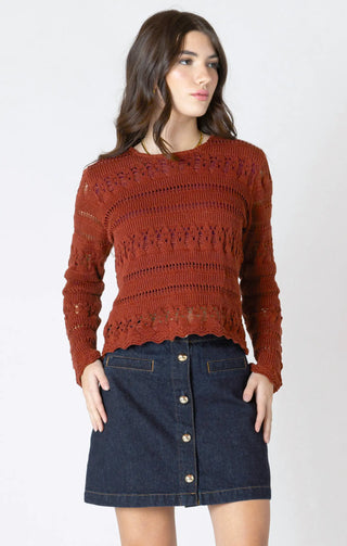 Dex Scallop Hem Crochet Sweater Burnt Orange