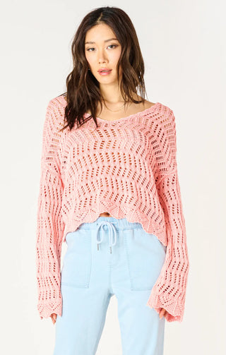 DEX Scalloped Hem Woven Boho Sweater Washed Apricot