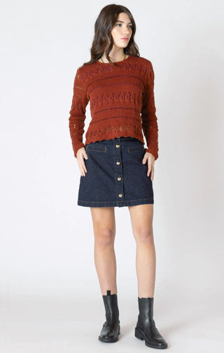 Dex Scallop Hem Crochet Sweater Burnt Orange