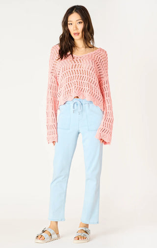 DEX Scalloped Hem Woven Boho Sweater Washed Apricot