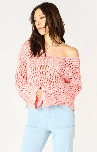 DEX Scalloped Hem Woven Boho Sweater Washed Apricot