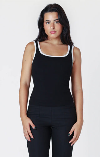 DEX White Contrast Trim Black Varsity Tank