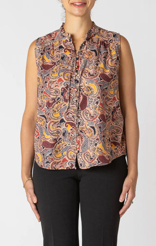 Dex Harvest Paisley Button Up Sleeveless Blouse